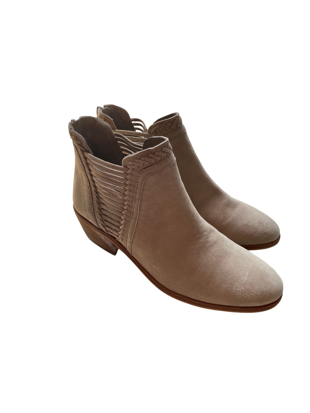 Vince Camuto Taupe Suede Braided Chelsea Ankle Boots
